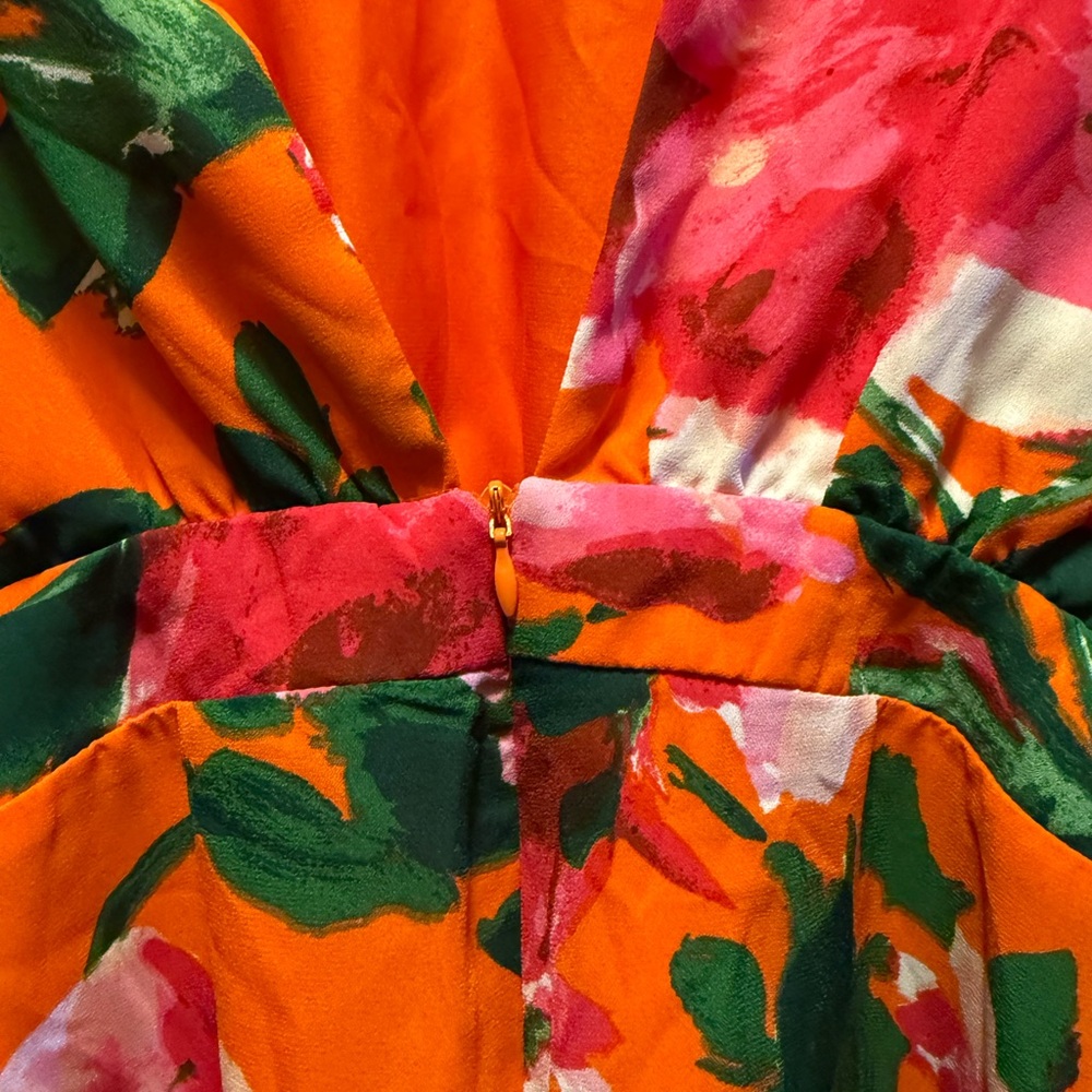 Lulu's Orange Floral Long Sleeve Romper with Pink & Green Print - Picture 3 of 6